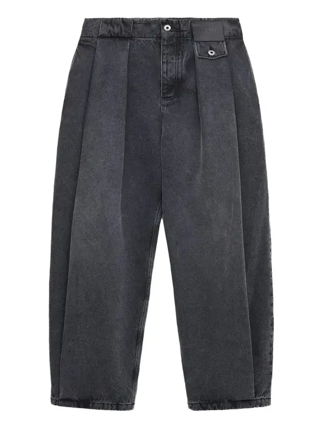 Loewe Men's Leather Label Baggy-Fit Pleated Jeans