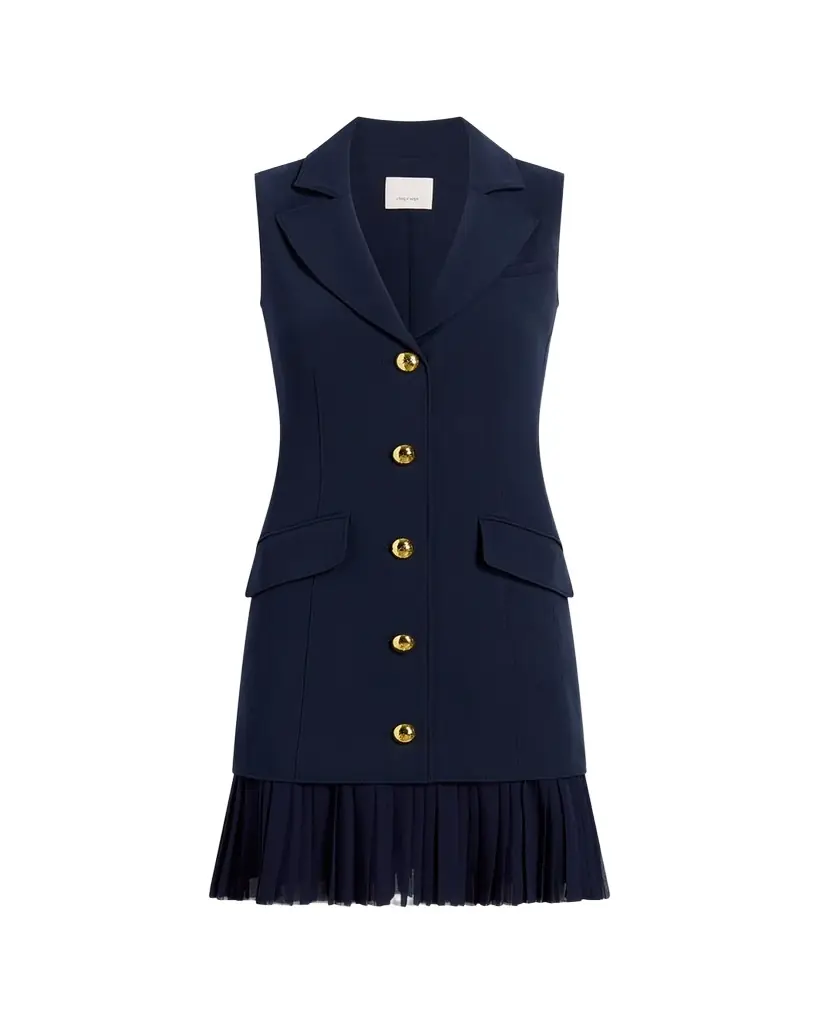 Cinq a Sept Regan Sleeveless Pleated-Skirt Blazer Mini Dress | Image 1 Cinq a Sept Regan Sleeveless Pleated-Skirt Blazer Mini Dress | Image 1