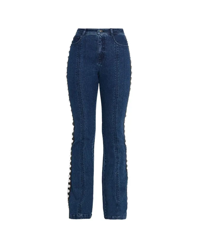 Cinq à Sept Pearl-Embellished Slim Flare Jeans | Image 1 Cinq à Sept Pearl-Embellished Slim Flare Jeans | Image 1