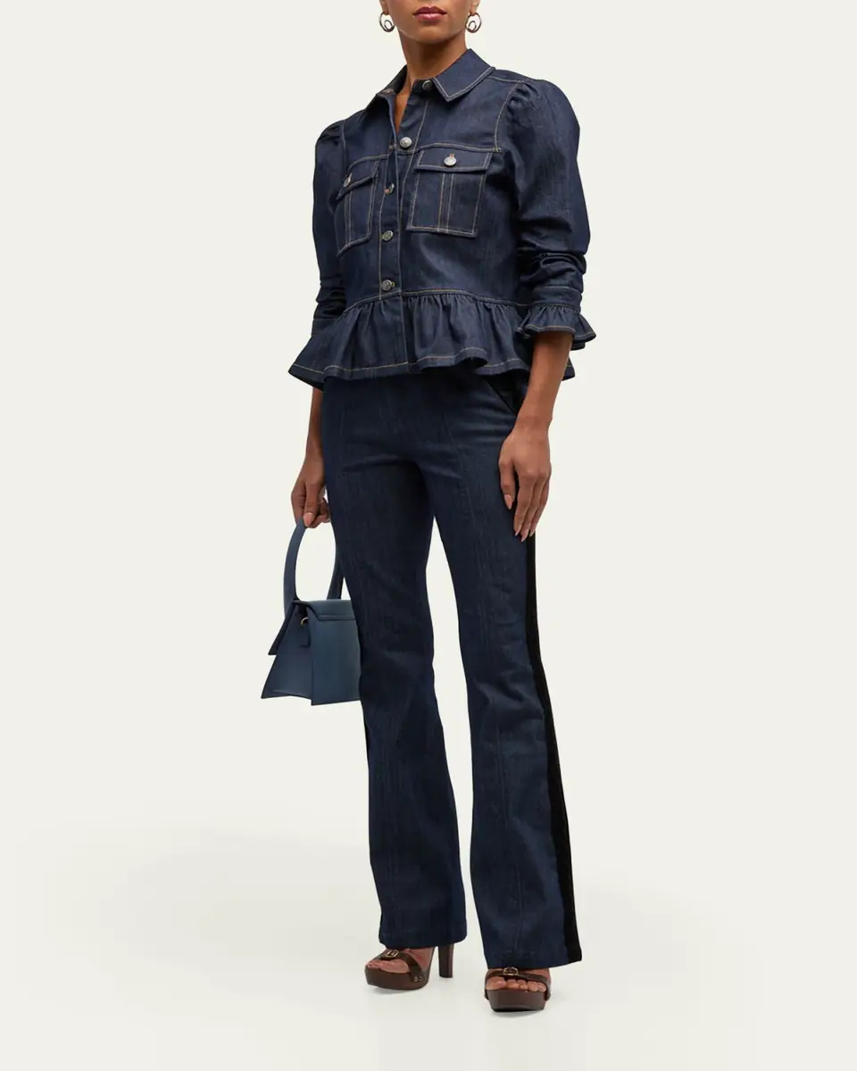 Cinq à Sept Delanie Scrunched-Sleeve Peplum Denim Jacket | Thumbnail 2 Cinq à Sept Delanie Scrunched-Sleeve Peplum Denim Jacket | Thumbnail 2