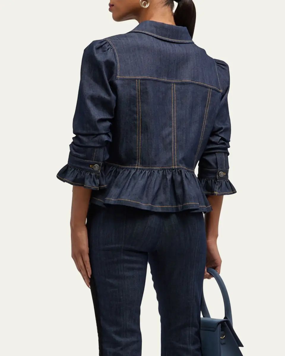 Cinq à Sept Delanie Scrunched-Sleeve Peplum Denim Jacket | Thumbnail 3 Cinq à Sept Delanie Scrunched-Sleeve Peplum Denim Jacket | Thumbnail 3