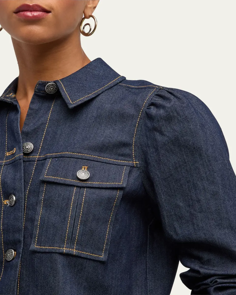 Cinq à Sept Delanie Scrunched-Sleeve Peplum Denim Jacket | Thumbnail 5 Cinq à Sept Delanie Scrunched-Sleeve Peplum Denim Jacket | Thumbnail 5