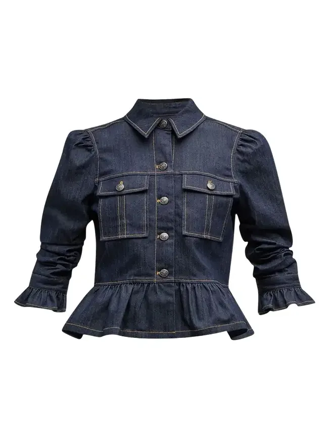 Cinq à Sept Delanie Scrunched-Sleeve Peplum Denim Jacket