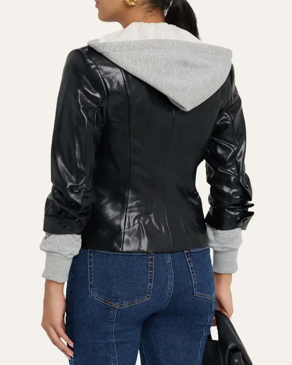 Cinq à Sept Hooded Vegan Leather Combo Blazer | Thumbnail 3 Cinq à Sept Hooded Vegan Leather Combo Blazer | Thumbnail 3
