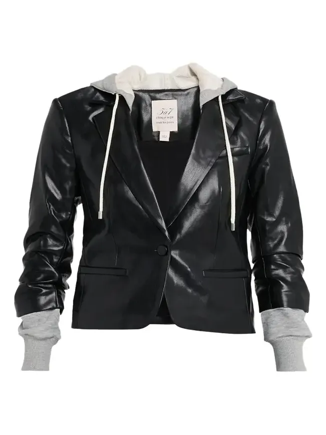 Cinq à Sept Hooded Vegan Leather Combo Blazer