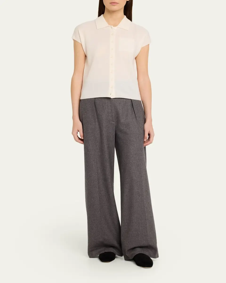 Vince Short-Sleeve Cashmere-Blend Polo Sweater | Thumbnail 2 Vince Short-Sleeve Cashmere-Blend Polo Sweater | Thumbnail 2