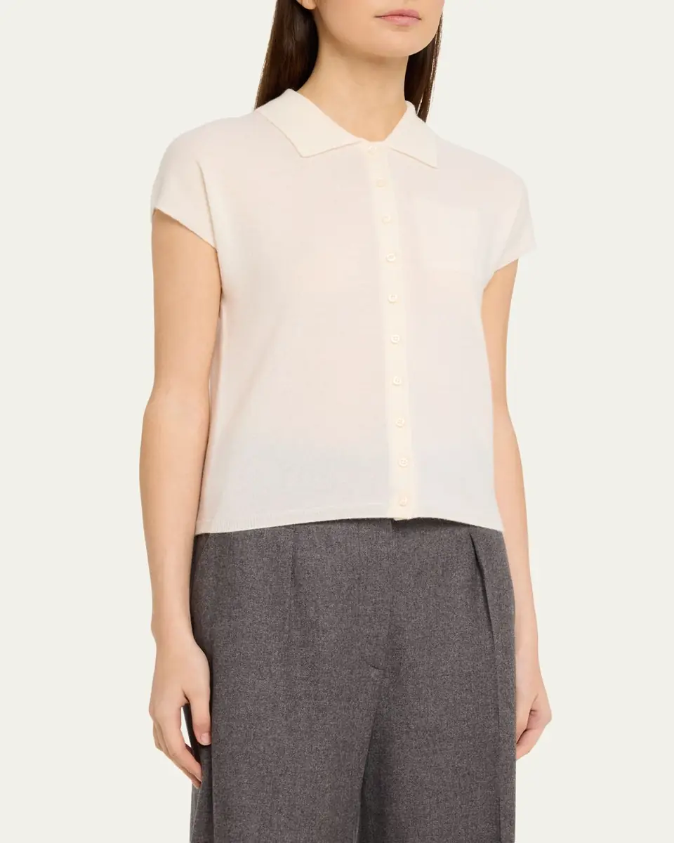 Vince Short-Sleeve Cashmere-Blend Polo Sweater | Thumbnail 4 Vince Short-Sleeve Cashmere-Blend Polo Sweater | Thumbnail 4