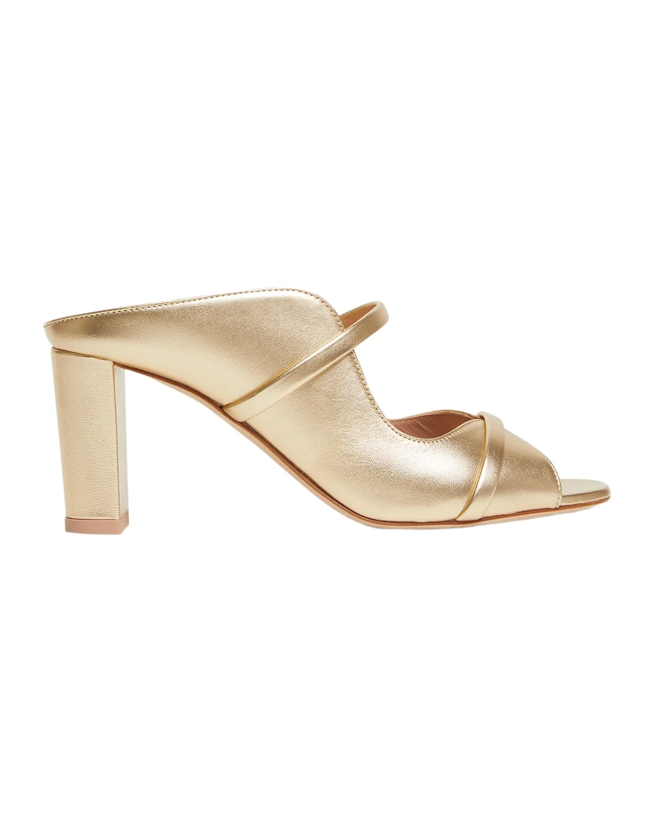 Norah Metallic Leather Two-Band Block Heel Sandals Norah Metallic Leather Two-Band Block Heel Sandals