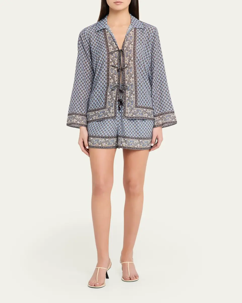 Veronica Beard Eva Scarf-Print Tie Blouse | Thumbnail 2