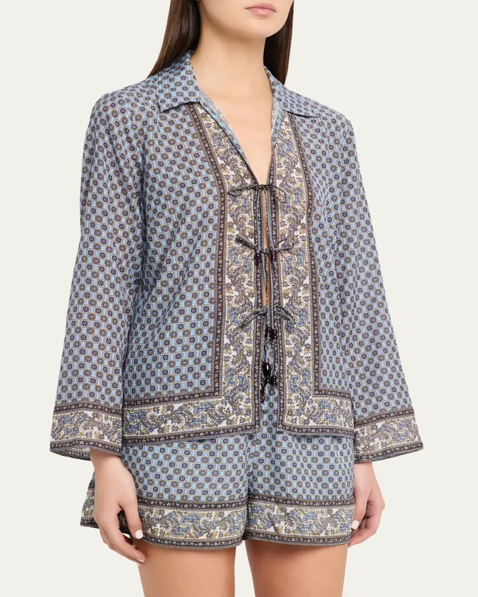 Veronica Beard Eva Scarf-Print Tie Blouse | Thumbnail 4