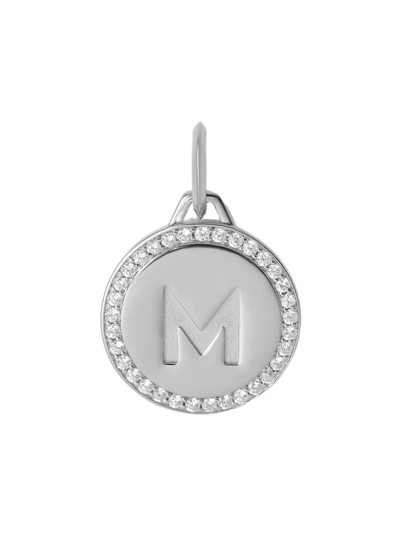 Jennifer Fisher Jennifer Fisher Personalized Small Luxe Circle Charm with Pavé White Diamonds 18K White Gold