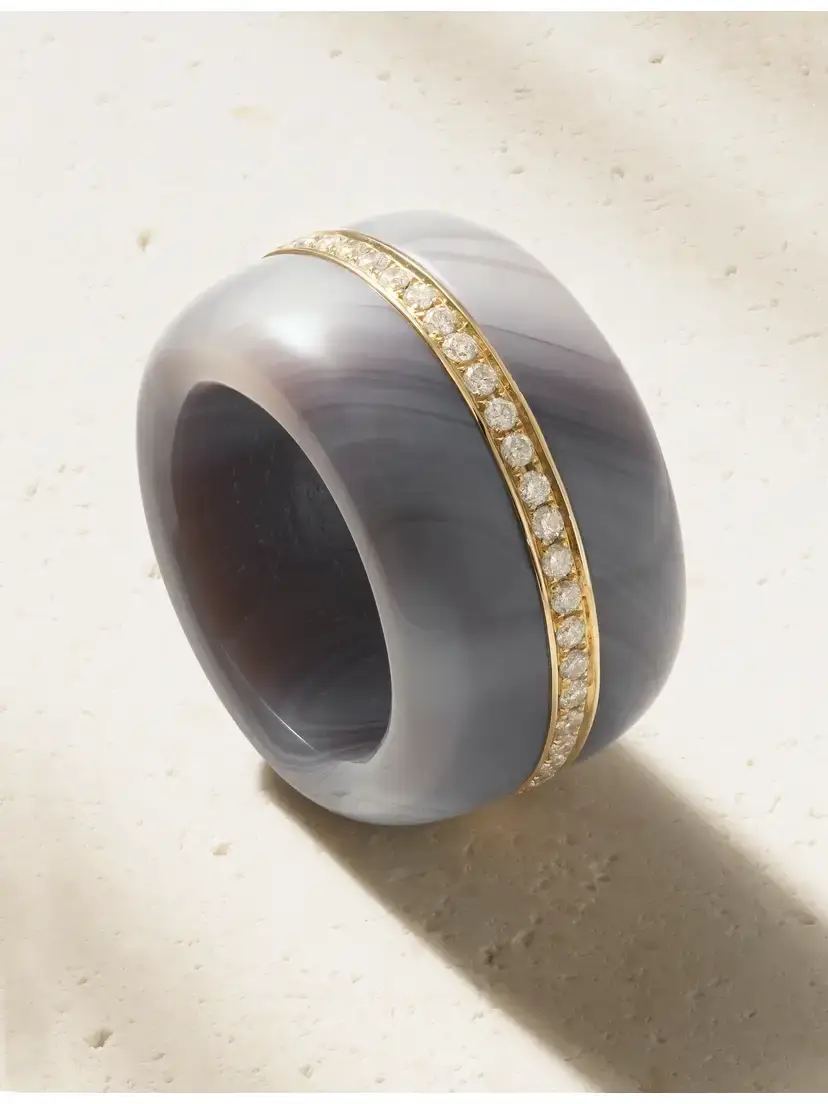 By Pariah Pebble 14-karat Recycled Gold, Agate And Diamond Ring | Image 1 By Pariah Pebble 14-karat Recycled Gold, Agate And Diamond Ring | Image 1