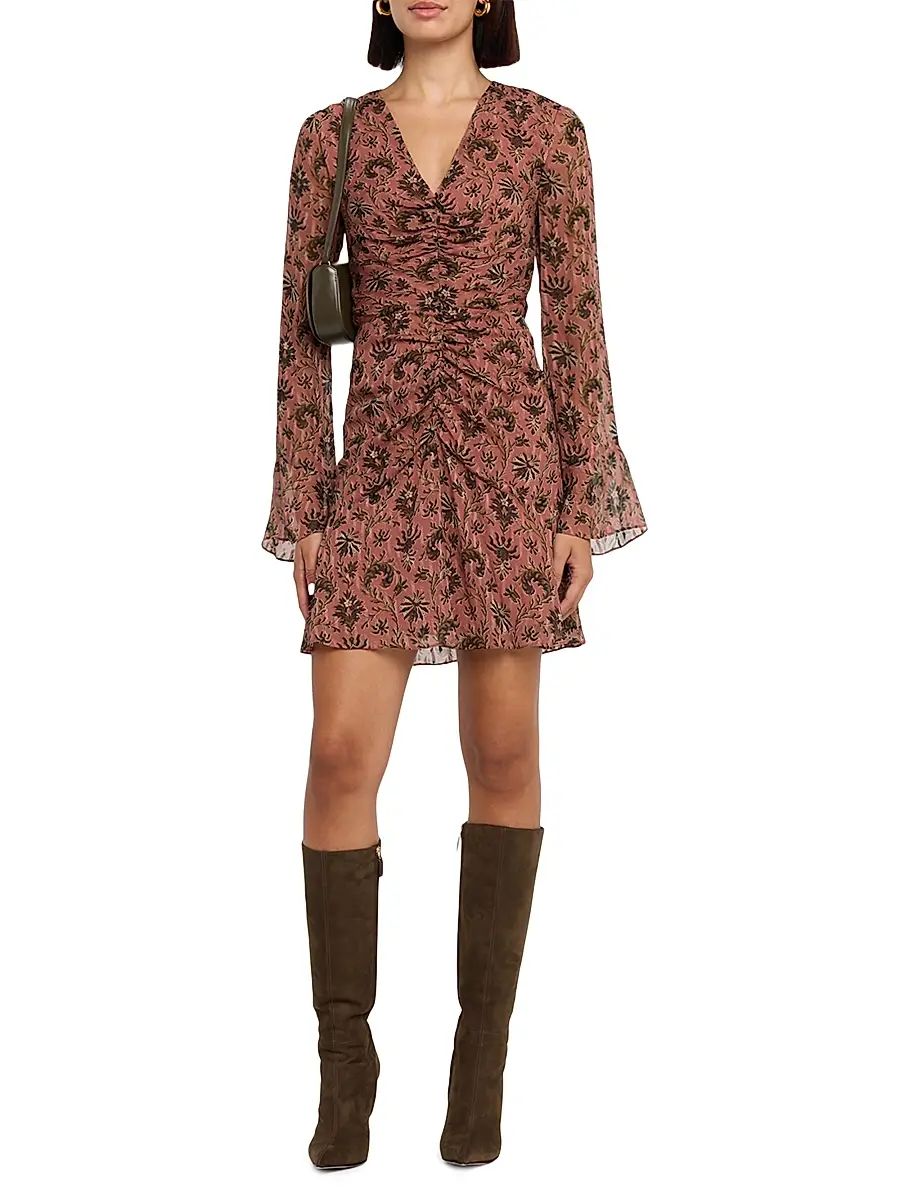 Veronica Beard Women's Beaty Long-Sleeve Ruched Minidress | Thumbnail 2 Veronica Beard Women's Beaty Long-Sleeve Ruched Minidress | Thumbnail 2