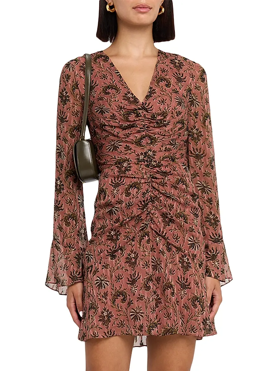 Veronica Beard Women's Beaty Long-Sleeve Ruched Minidress | Thumbnail 3 Veronica Beard Women's Beaty Long-Sleeve Ruched Minidress | Thumbnail 3