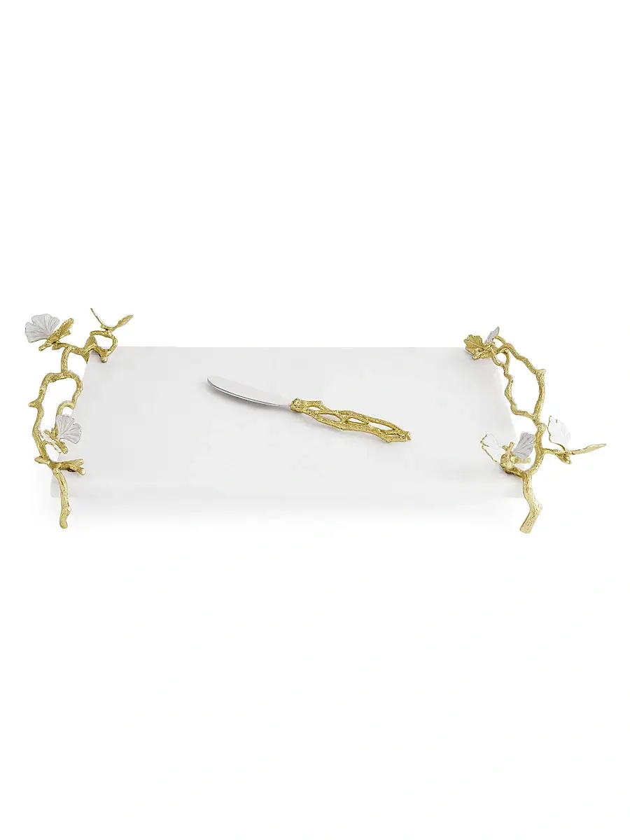 Michael Aram Butterfly Ginkgo Gold Cheeseboard With Spreader - Gold