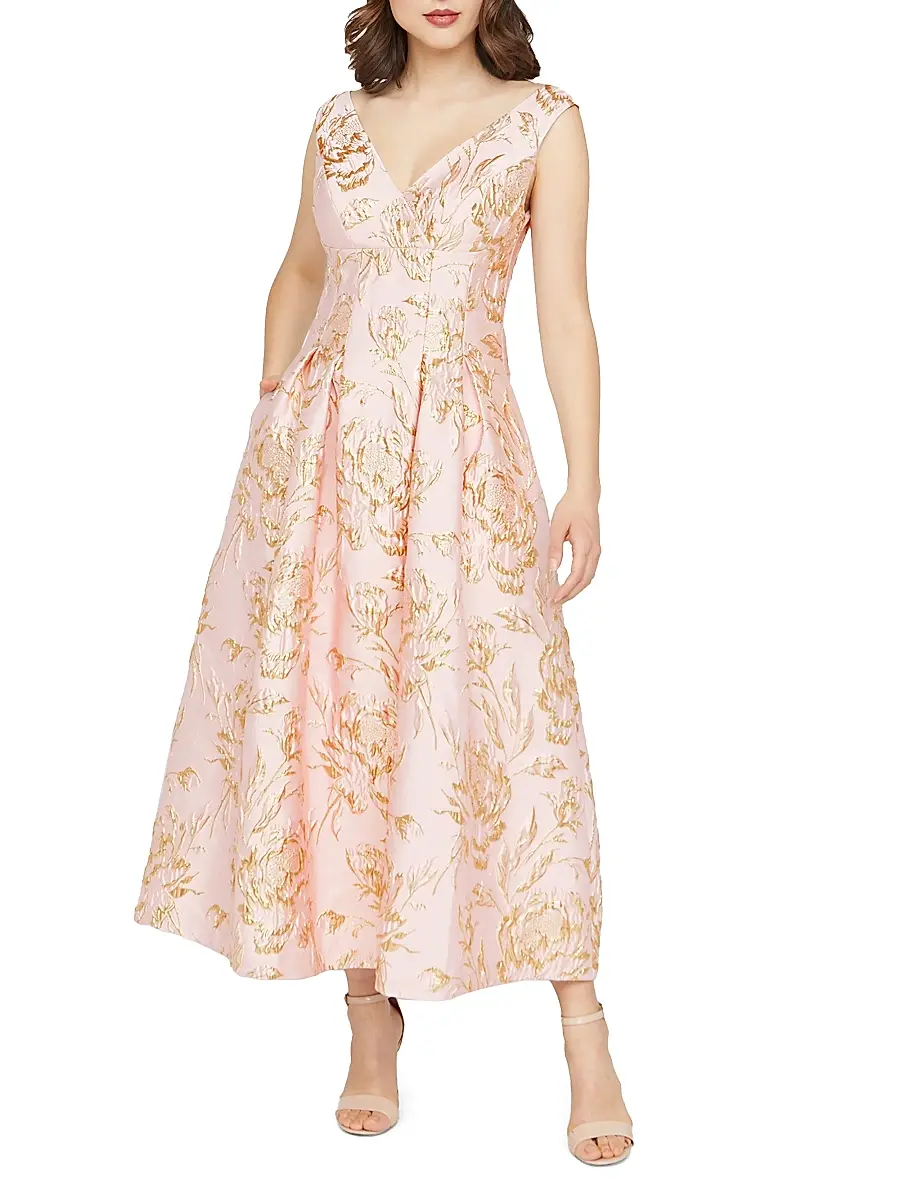 Kay Unger Women's Saylor Rose Jacquard Tea-Length Cocktail Dress | Thumbnail 2 Kay Unger Women's Saylor Rose Jacquard Tea-Length Cocktail Dress | Thumbnail 2