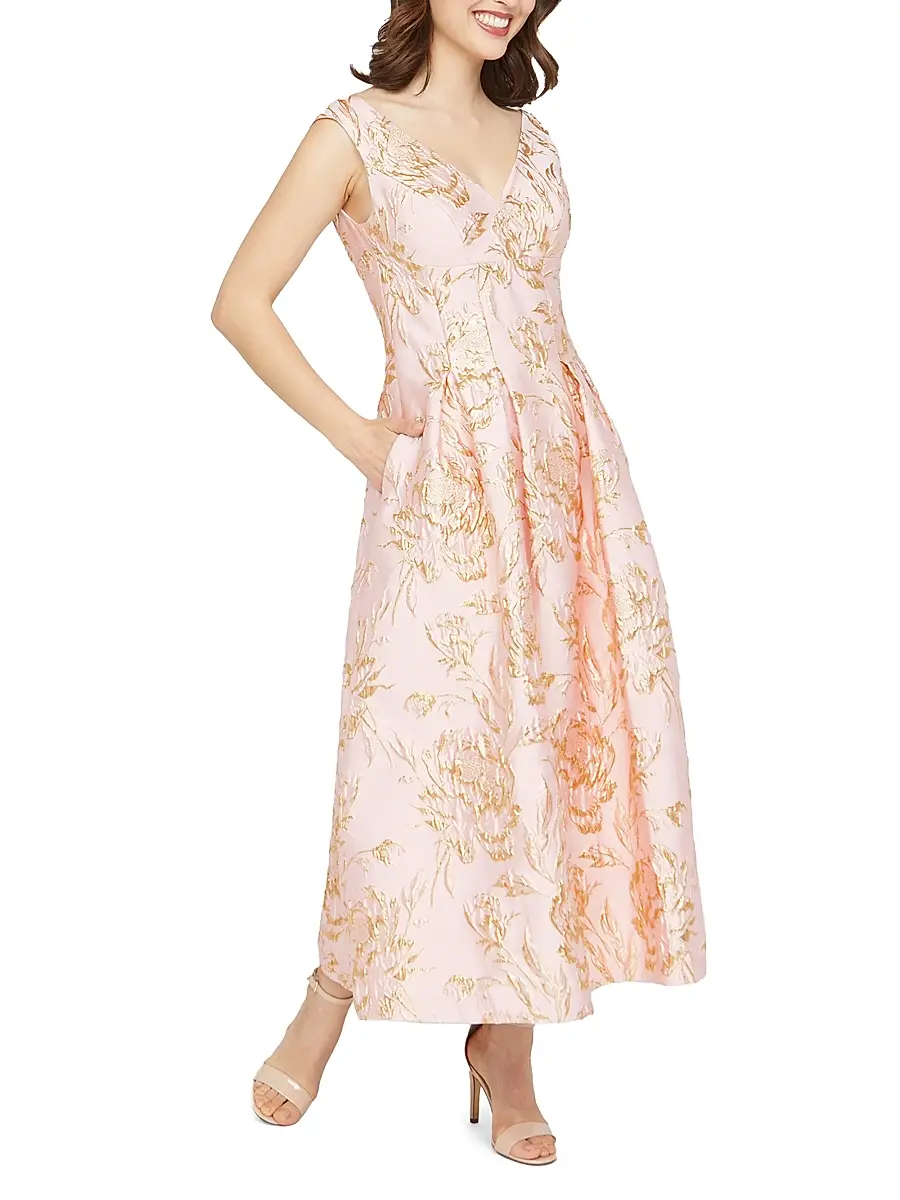 Kay Unger Women's Saylor Rose Jacquard Tea-Length Cocktail Dress | Thumbnail 3 Kay Unger Women's Saylor Rose Jacquard Tea-Length Cocktail Dress | Thumbnail 3