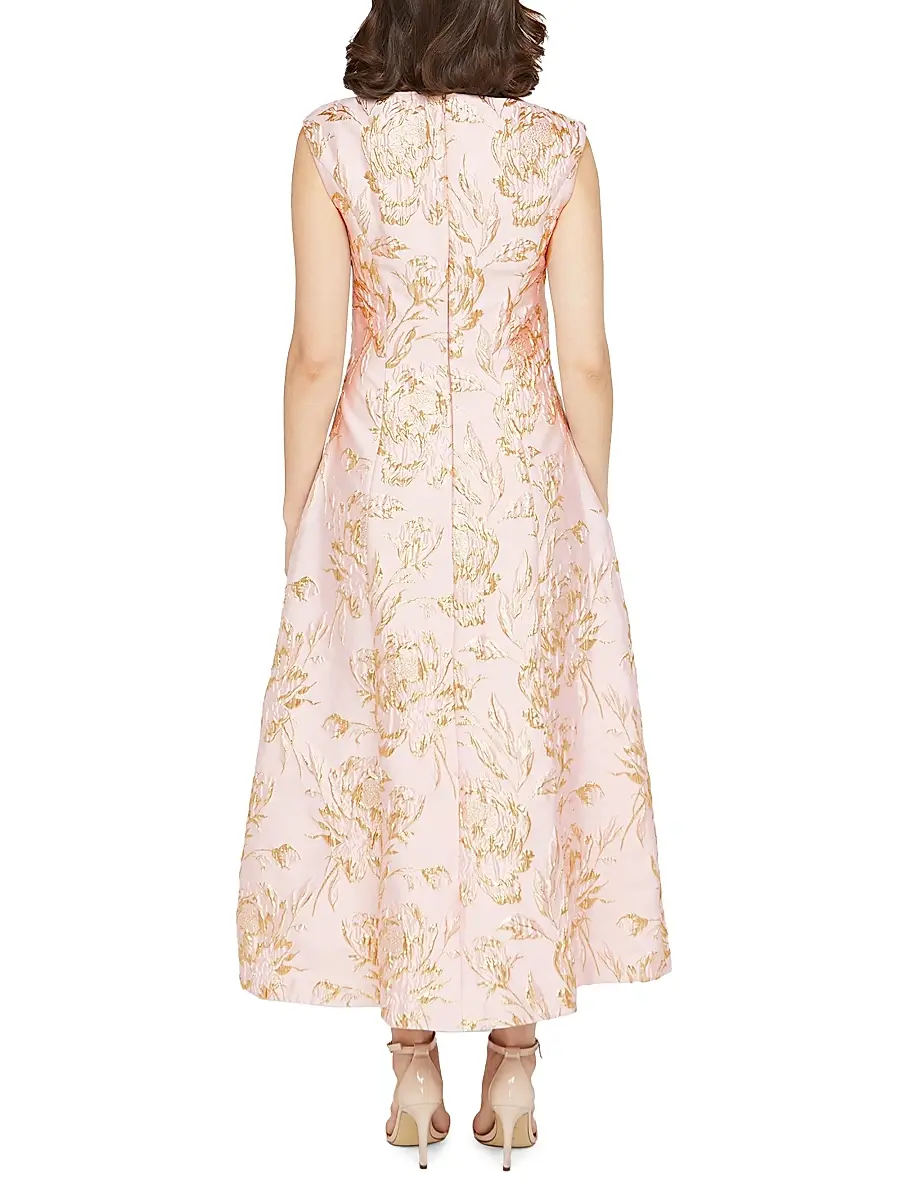 Kay Unger Women's Saylor Rose Jacquard Tea-Length Cocktail Dress | Thumbnail 4 Kay Unger Women's Saylor Rose Jacquard Tea-Length Cocktail Dress | Thumbnail 4