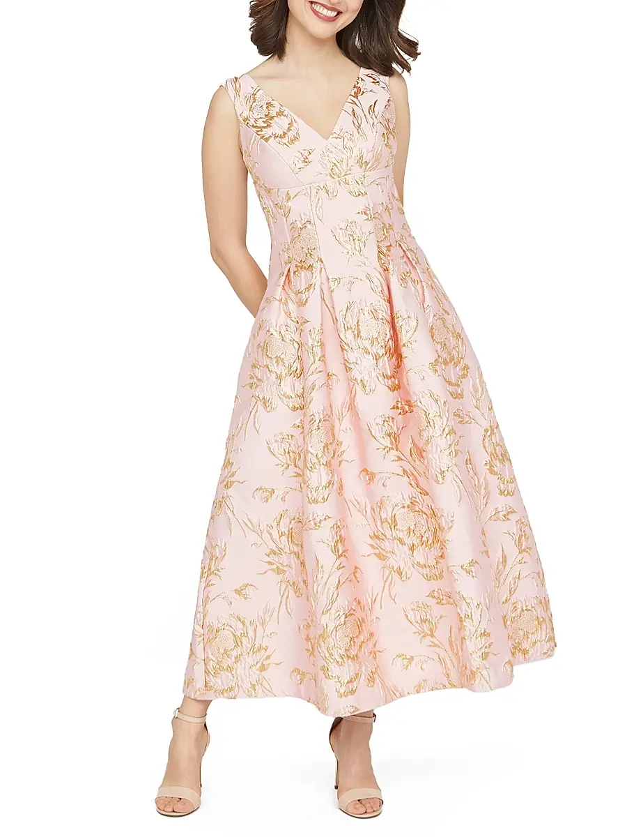 Kay Unger Women's Saylor Rose Jacquard Tea-Length Cocktail Dress | Thumbnail 5 Kay Unger Women's Saylor Rose Jacquard Tea-Length Cocktail Dress | Thumbnail 5