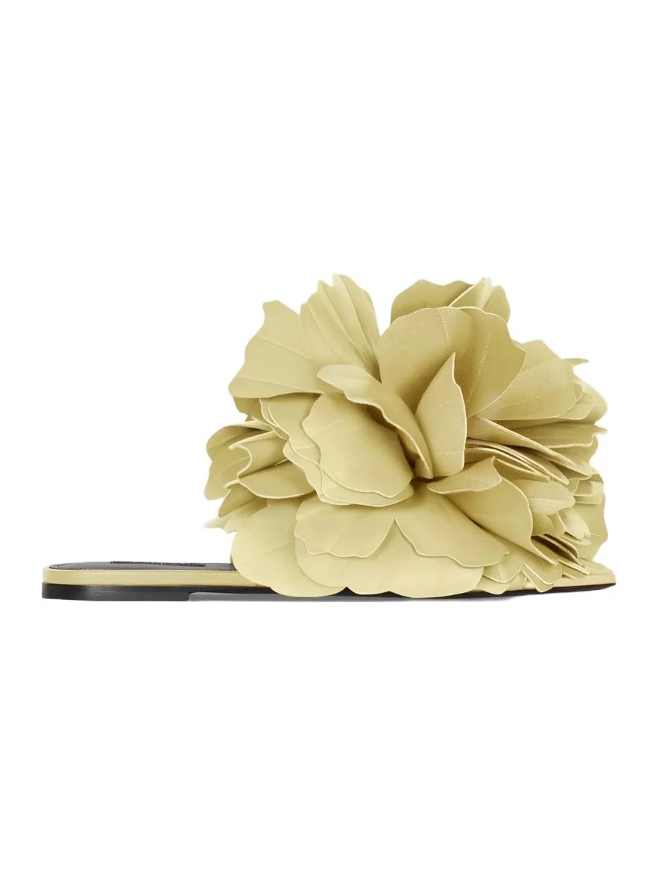 Givenchy Women's Boudoir Flat Mule Sandals in Leather with Petals - Pale Yellow
