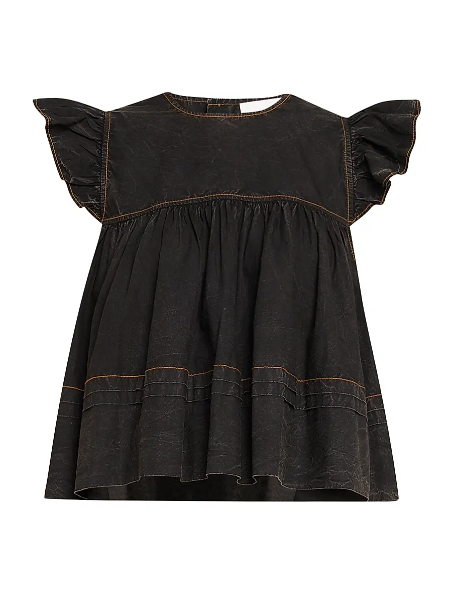 Ganni Women's Denim Flutter-Sleeve Babydoll Top - Black | Image 1 Ganni Women's Denim Flutter-Sleeve Babydoll Top - Black | Image 1