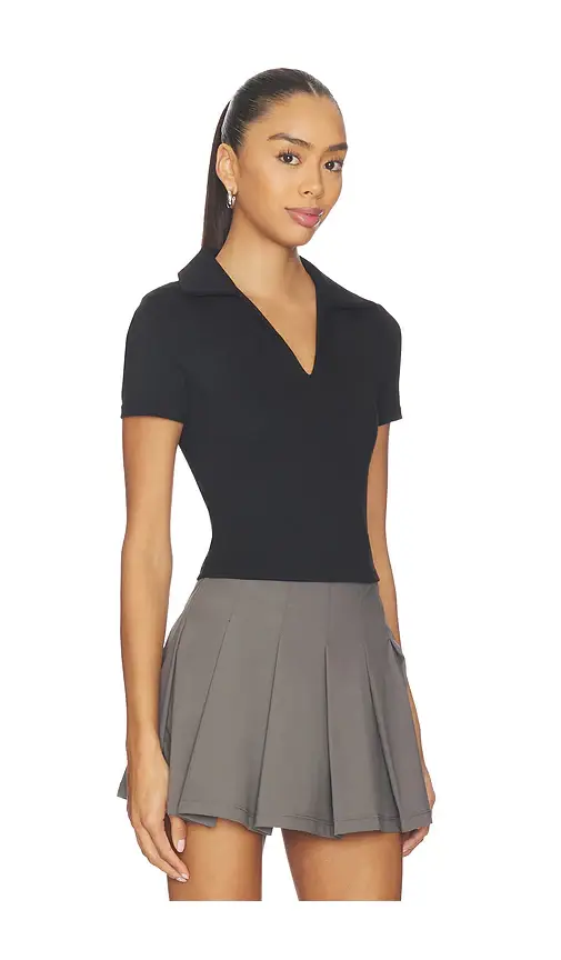 Gold Hinge Preppy V-neck Polo Top | Thumbnail 2