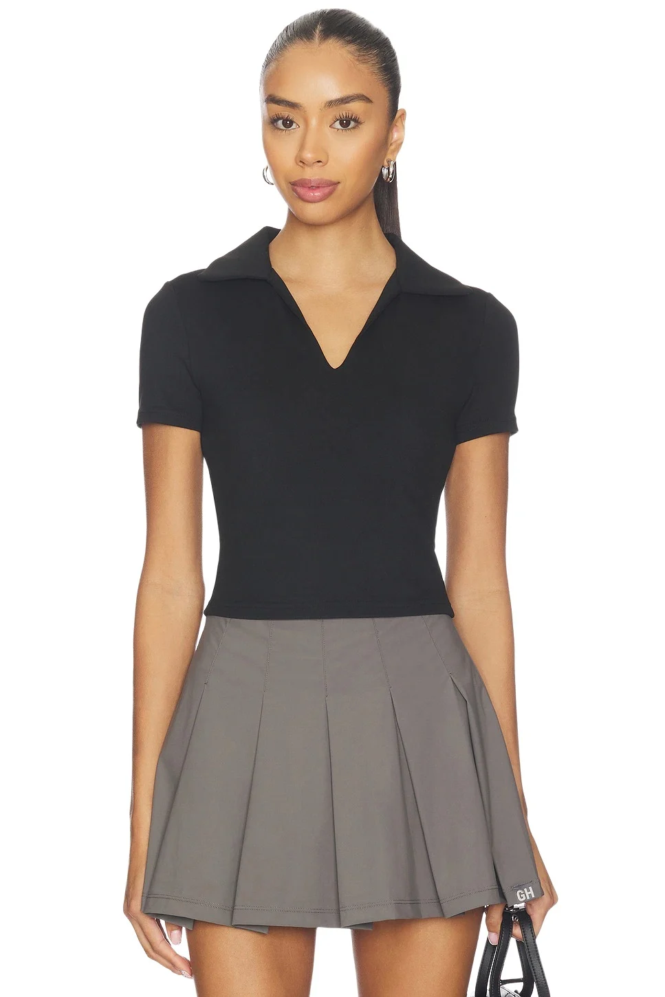Gold Hinge Preppy V-neck Polo Top