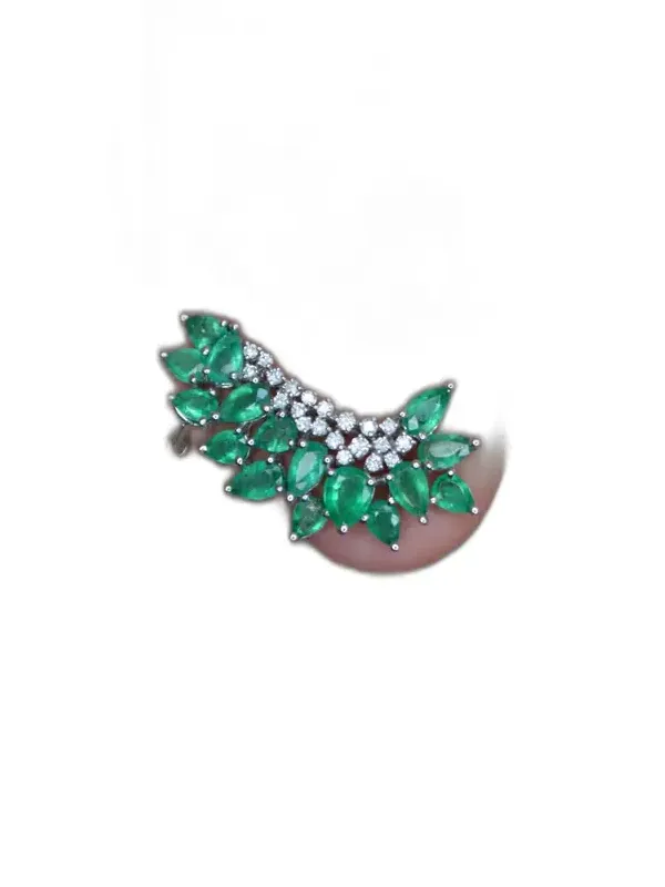 5.06ct Diamond Emerald 18K Gold Cluster Climber Earrings