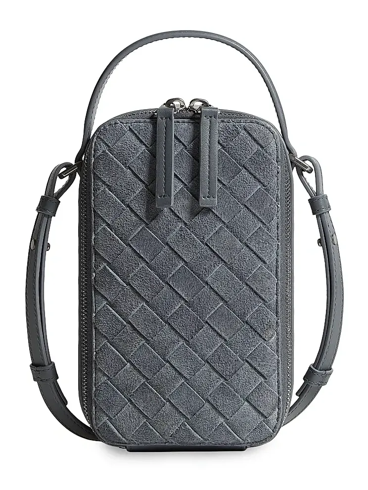 Bottega Veneta Men's Getaway Intrecciato Suede Phone Pouch