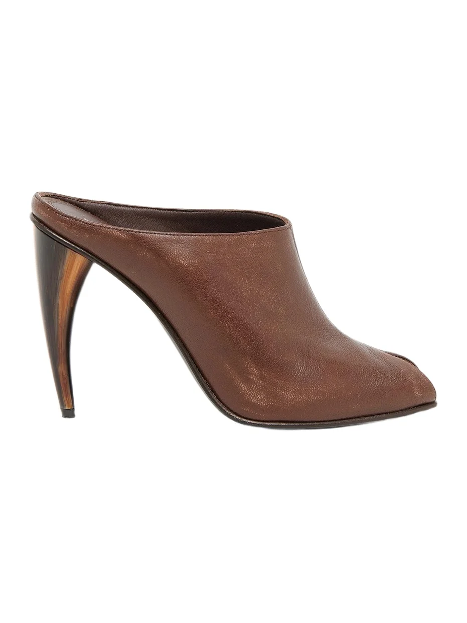Women's 105MM Textured Leather Sculptural Heel Mules Women's 105MM Textured Leather Sculptural Heel Mules