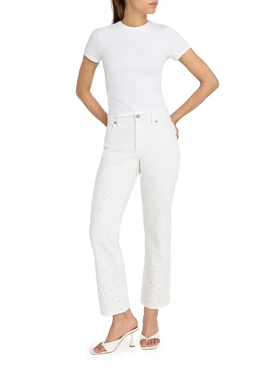 GOOD AMERICAN Women's Good Icon Pearl-Embellished Straight Ankle Jeans | Thumbnail 2 GOOD AMERICAN Women's Good Icon Pearl-Embellished Straight Ankle Jeans | Thumbnail 2