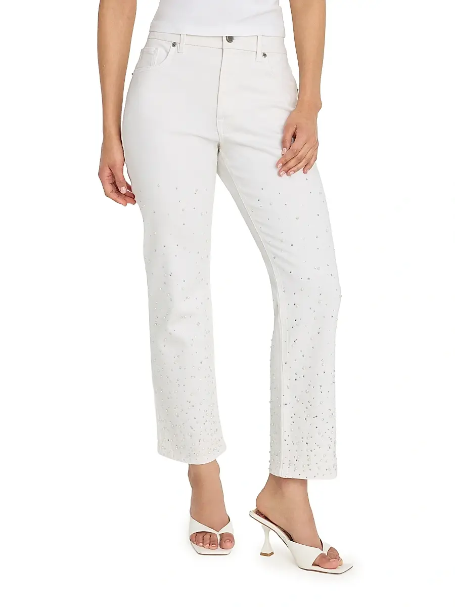 GOOD AMERICAN Women's Good Icon Pearl-Embellished Straight Ankle Jeans | Thumbnail 3 GOOD AMERICAN Women's Good Icon Pearl-Embellished Straight Ankle Jeans | Thumbnail 3