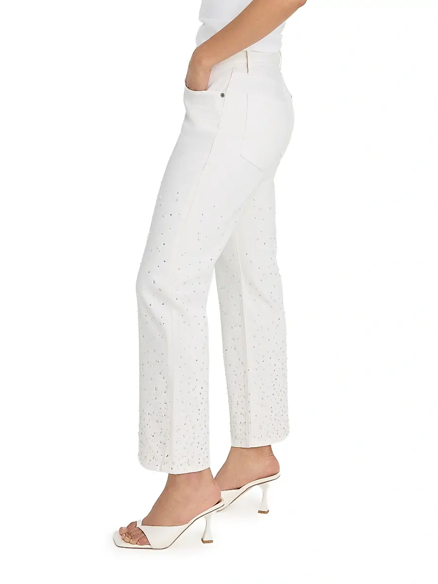 GOOD AMERICAN Women's Good Icon Pearl-Embellished Straight Ankle Jeans | Thumbnail 4 GOOD AMERICAN Women's Good Icon Pearl-Embellished Straight Ankle Jeans | Thumbnail 4