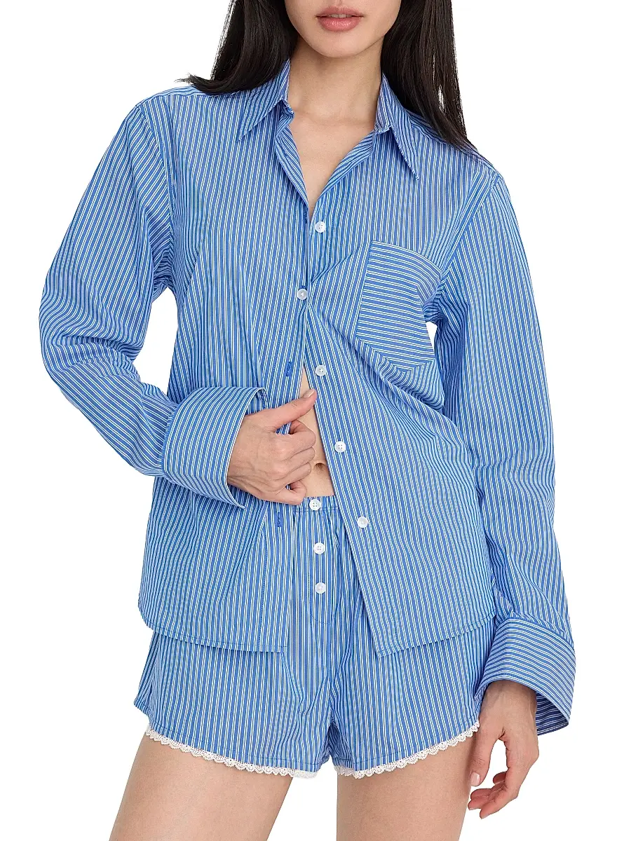 GOOD AMERICAN Women's Striped Poplin Cotton-Blend Shirt | Thumbnail 3 GOOD AMERICAN Women's Striped Poplin Cotton-Blend Shirt | Thumbnail 3