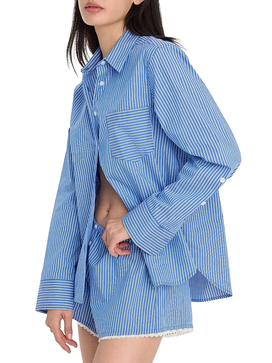GOOD AMERICAN Women's Striped Poplin Cotton-Blend Shirt | Thumbnail 4 GOOD AMERICAN Women's Striped Poplin Cotton-Blend Shirt | Thumbnail 4