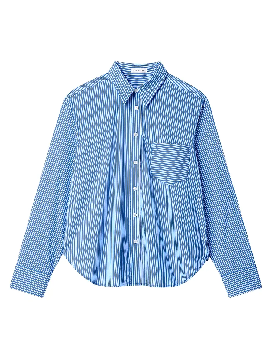 GOOD AMERICAN Women's Striped Poplin Cotton-Blend Shirt