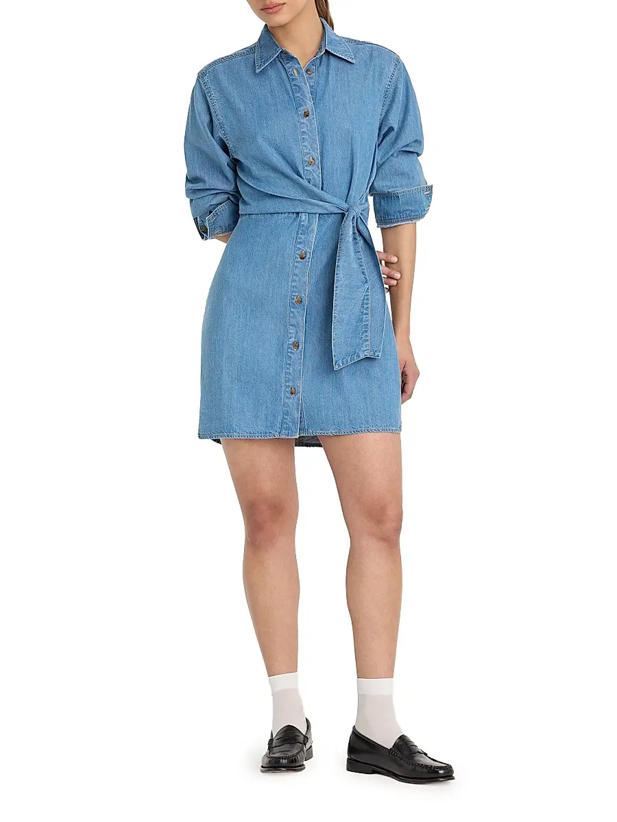 GOOD AMERICAN Women's Wrap-Front Denim Mini Shirtdress | Thumbnail 2 GOOD AMERICAN Women's Wrap-Front Denim Mini Shirtdress | Thumbnail 2