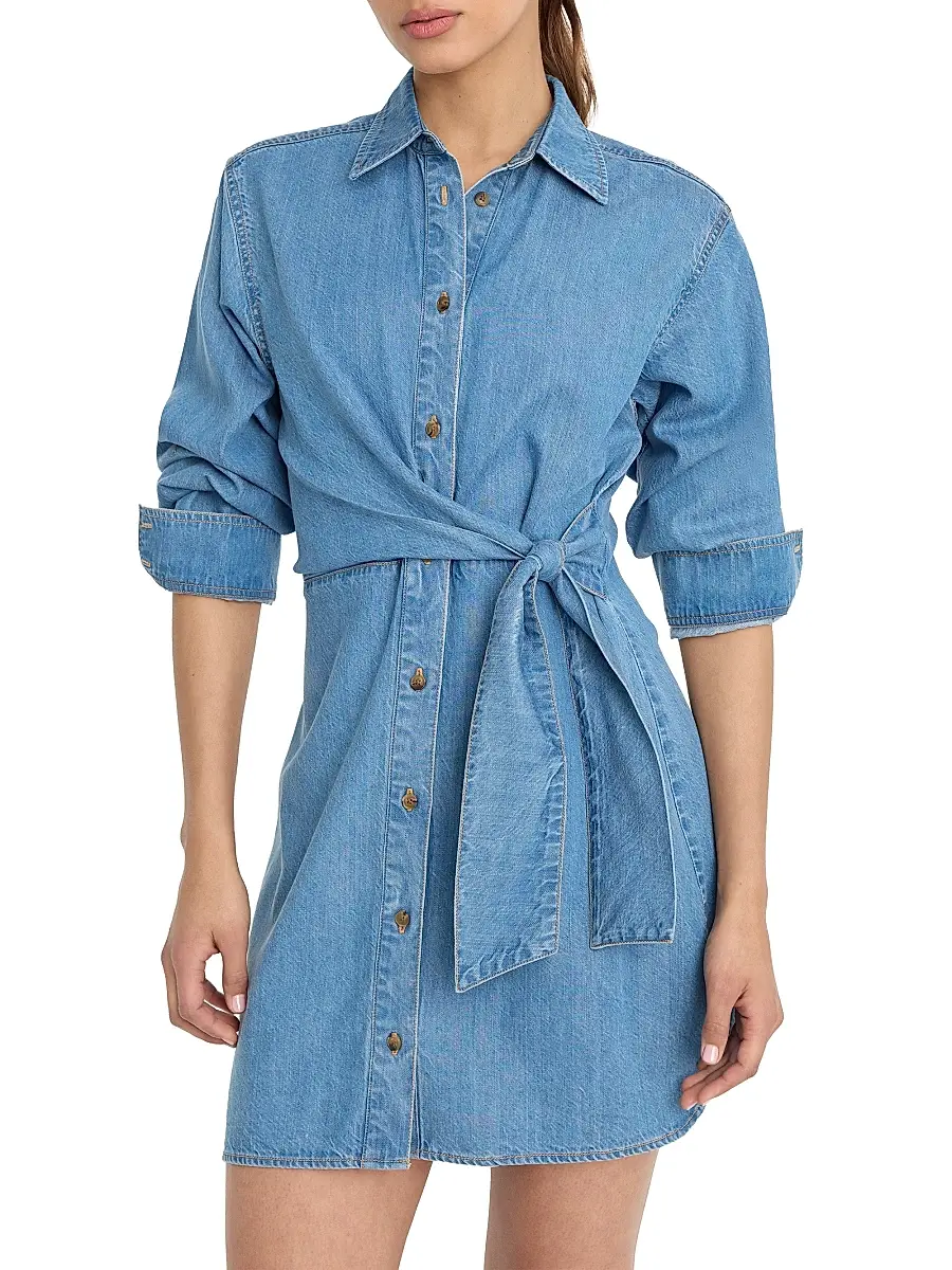 GOOD AMERICAN Women's Wrap-Front Denim Mini Shirtdress | Thumbnail 3 GOOD AMERICAN Women's Wrap-Front Denim Mini Shirtdress | Thumbnail 3