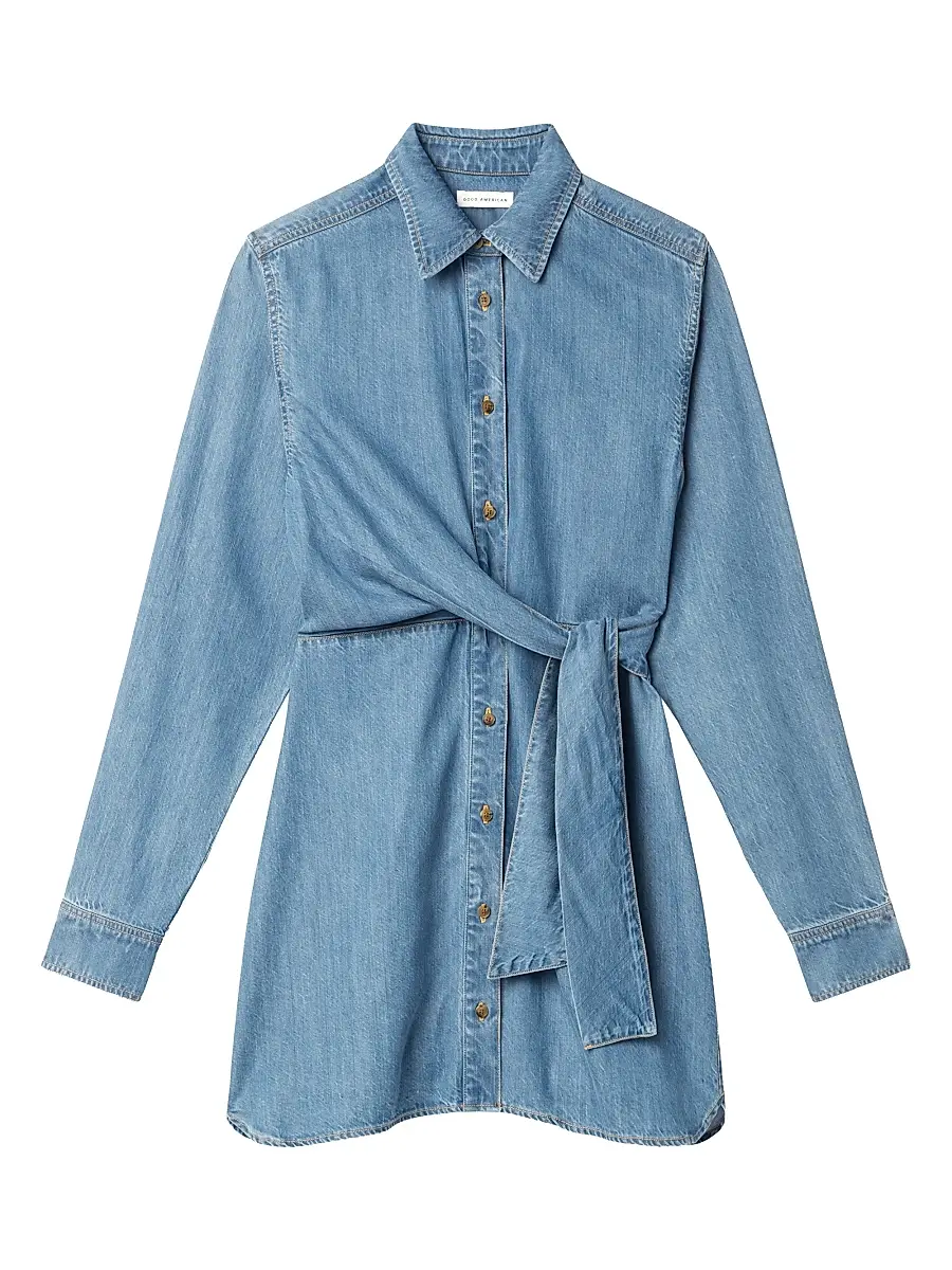 GOOD AMERICAN Women's Wrap-Front Denim Mini Shirtdress
