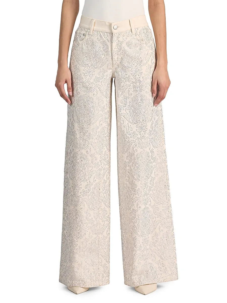 Alice + Olivia Women's Amazing Embellished Low-Rise Baggy Jeans | Thumbnail 3 Alice + Olivia Women's Amazing Embellished Low-Rise Baggy Jeans | Thumbnail 3