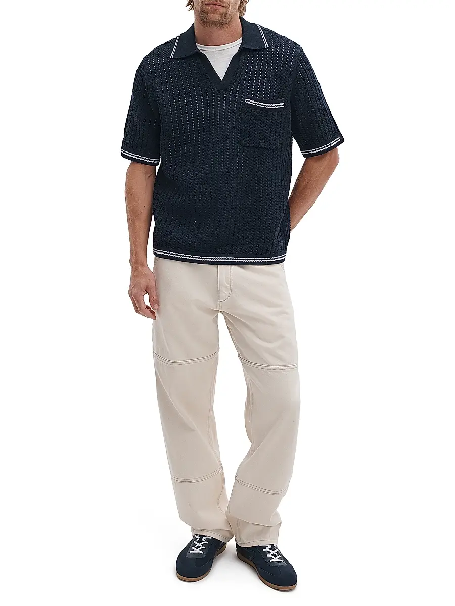 rag & bone Men's Johnny Collar Crotchet Cotton Polo Shirt | Thumbnail 2 rag & bone Men's Johnny Collar Crotchet Cotton Polo Shirt | Thumbnail 2