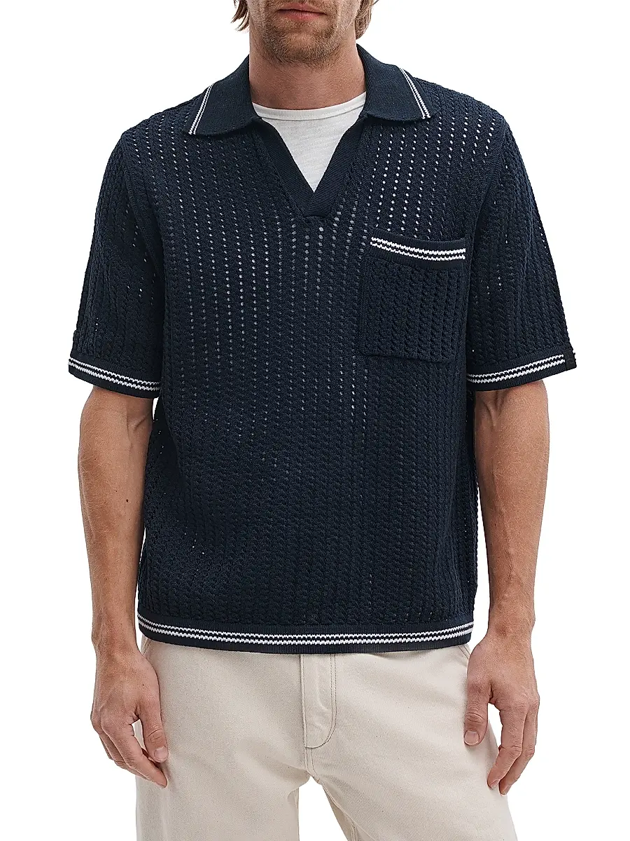 rag & bone Men's Johnny Collar Crotchet Cotton Polo Shirt | Thumbnail 3 rag & bone Men's Johnny Collar Crotchet Cotton Polo Shirt | Thumbnail 3