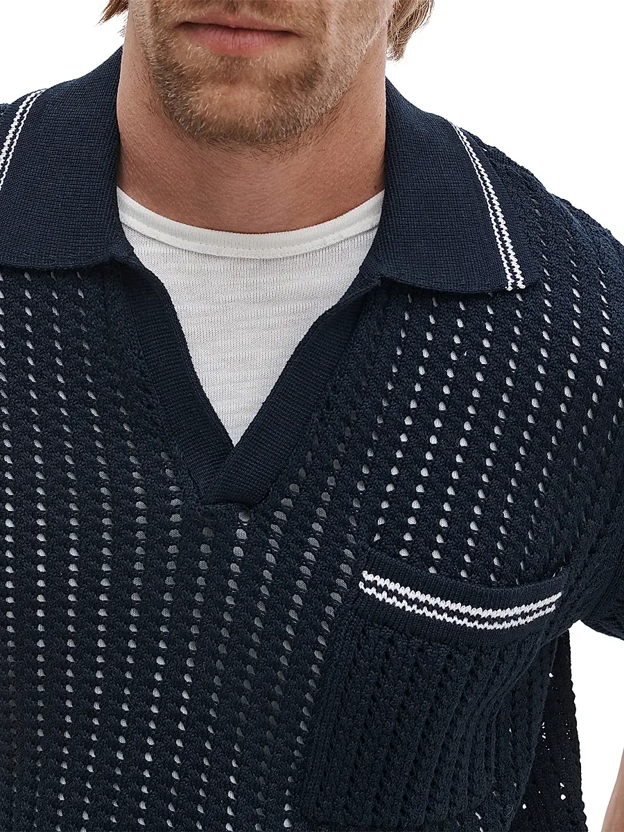 rag & bone Men's Johnny Collar Crotchet Cotton Polo Shirt | Thumbnail 5 rag & bone Men's Johnny Collar Crotchet Cotton Polo Shirt | Thumbnail 5