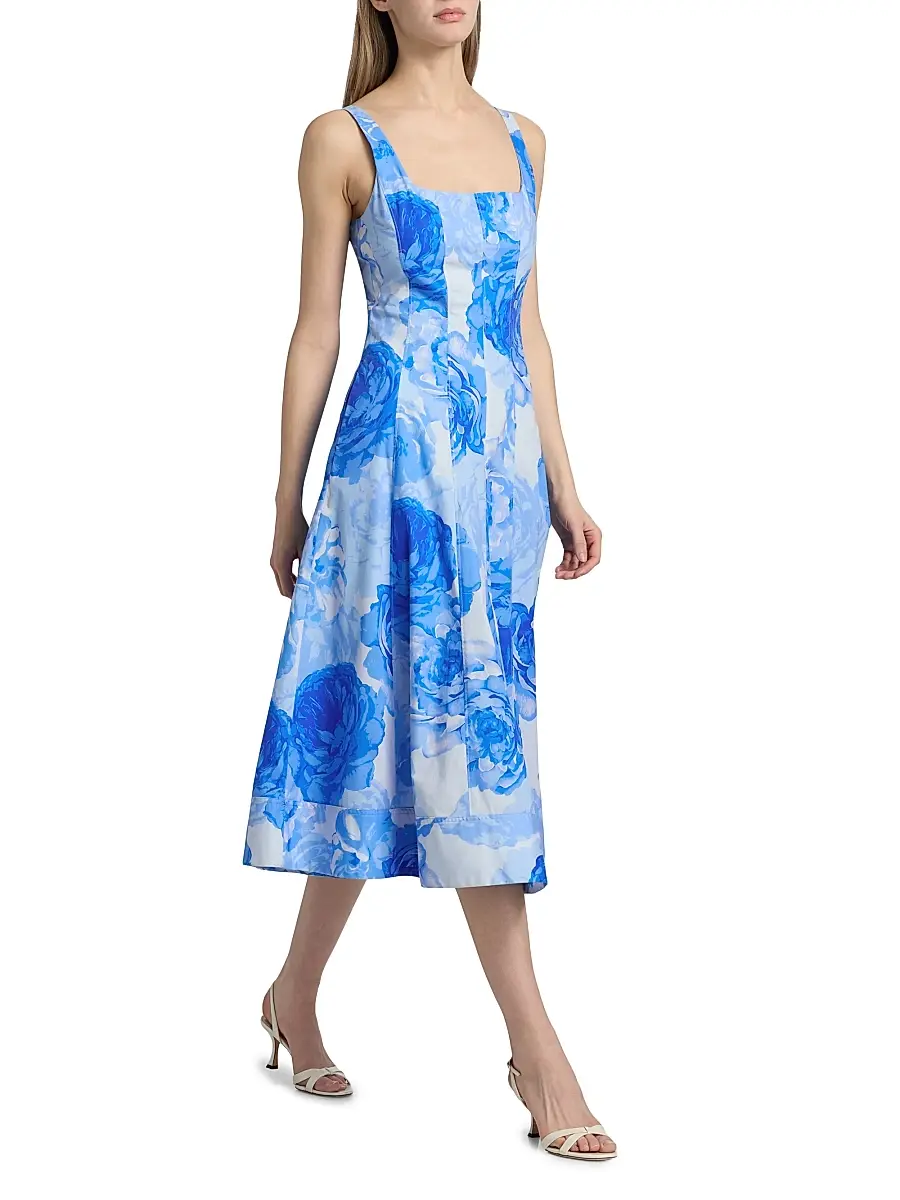 Milly Women's Nia Printed Stretch Cotton Poplin Midi-Dress | Thumbnail 3 Milly Women's Nia Printed Stretch Cotton Poplin Midi-Dress | Thumbnail 3