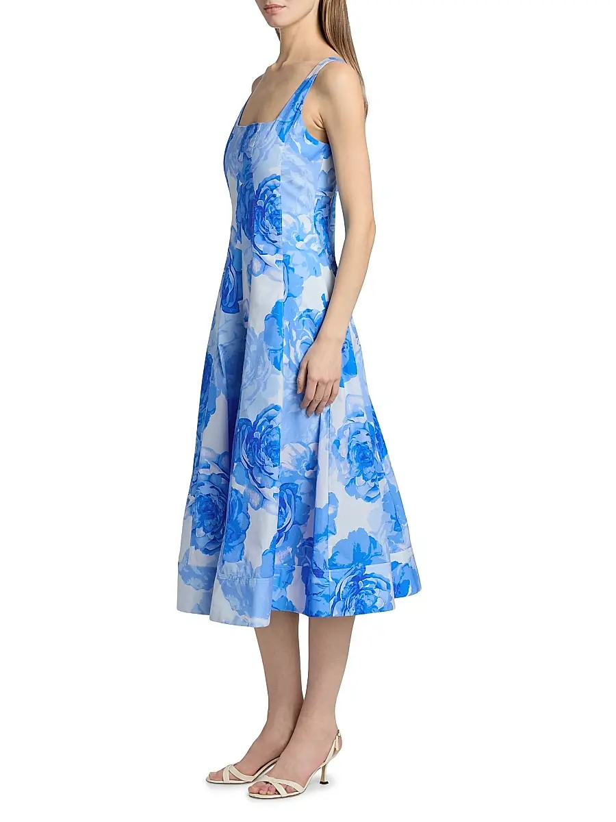 Milly Women's Nia Printed Stretch Cotton Poplin Midi-Dress | Thumbnail 4 Milly Women's Nia Printed Stretch Cotton Poplin Midi-Dress | Thumbnail 4