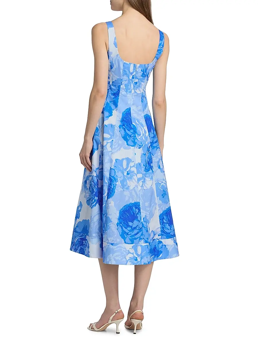 Milly Women's Nia Printed Stretch Cotton Poplin Midi-Dress | Thumbnail 5 Milly Women's Nia Printed Stretch Cotton Poplin Midi-Dress | Thumbnail 5