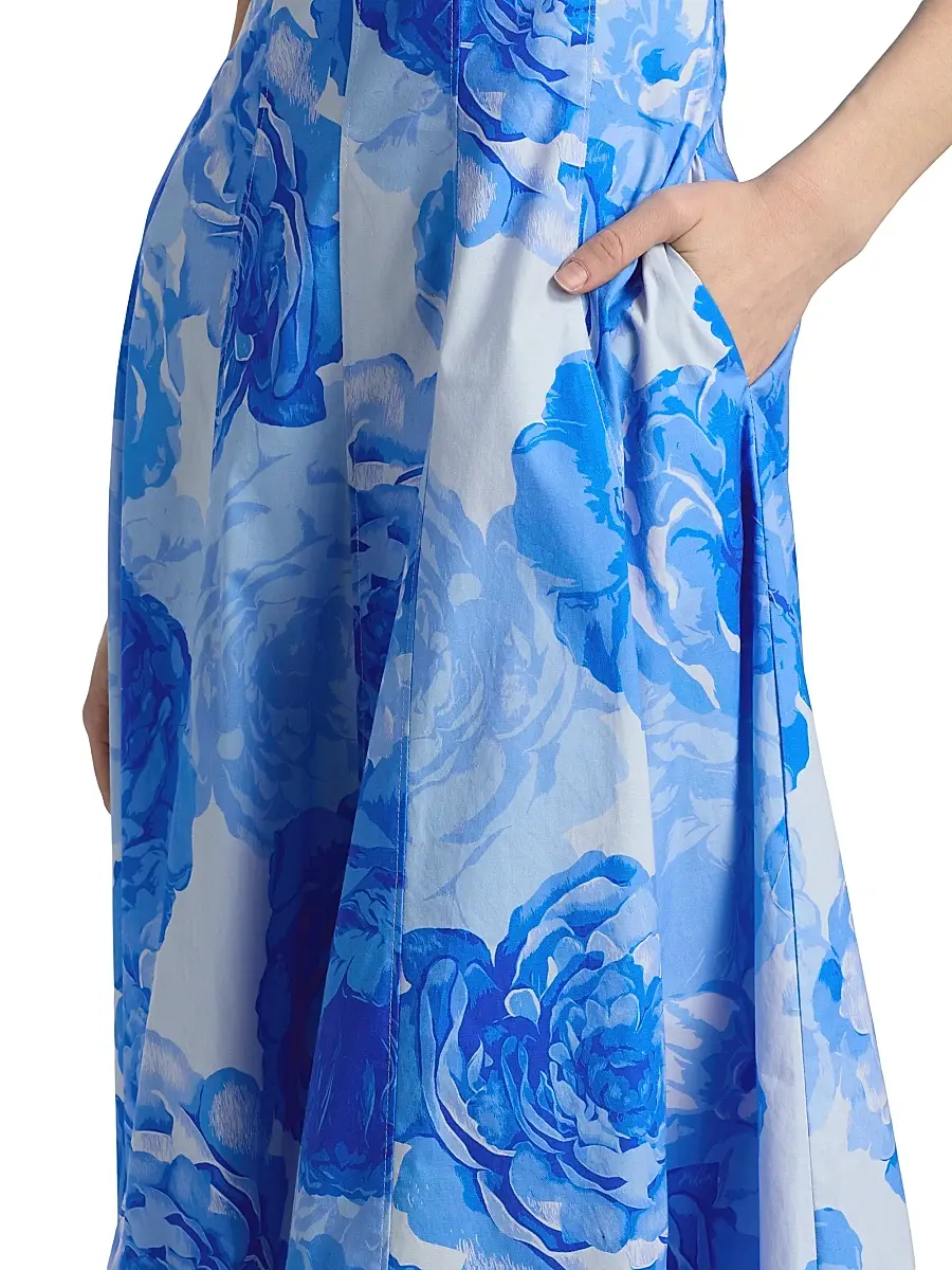 Milly Women's Nia Printed Stretch Cotton Poplin Midi-Dress | Thumbnail 6 Milly Women's Nia Printed Stretch Cotton Poplin Midi-Dress | Thumbnail 6