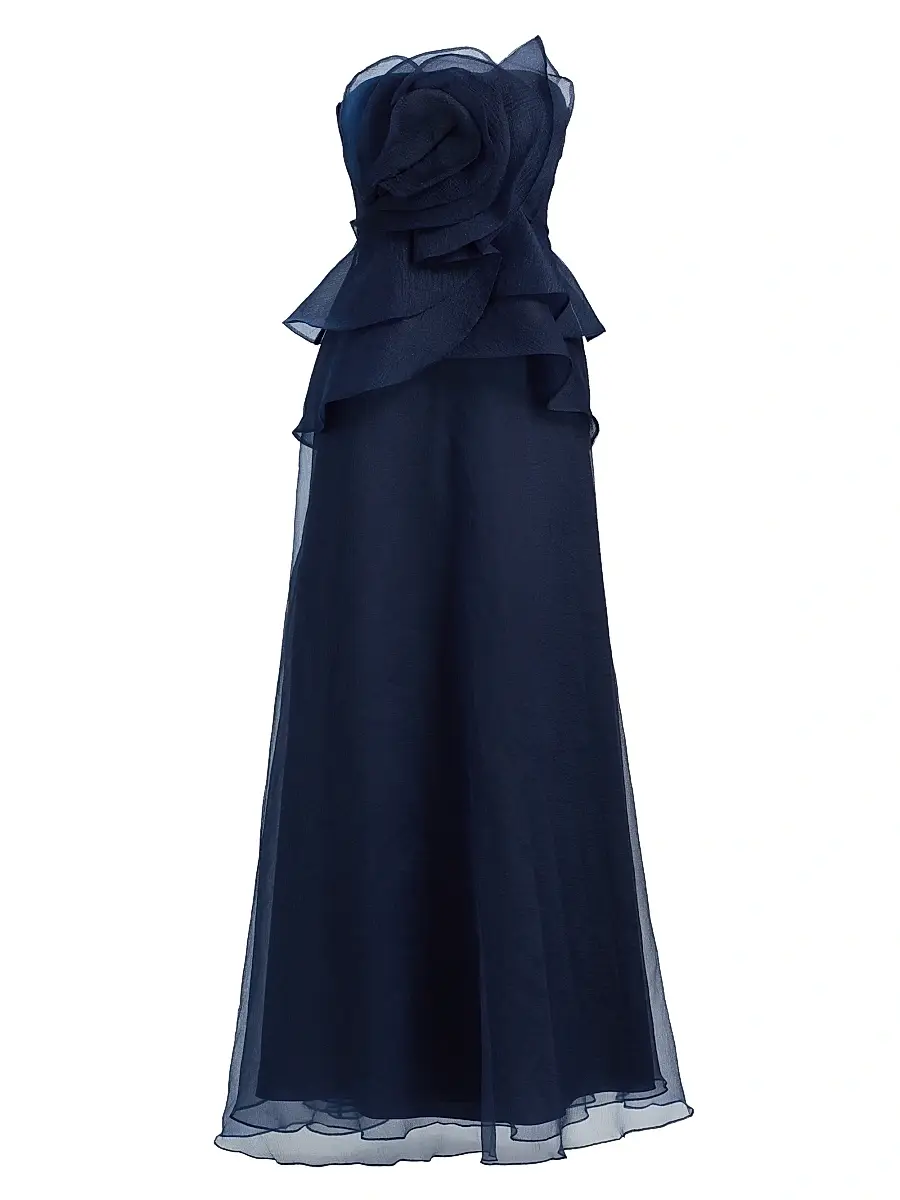 THEIA Women's Gilda Strapless Draped Rose Gown
