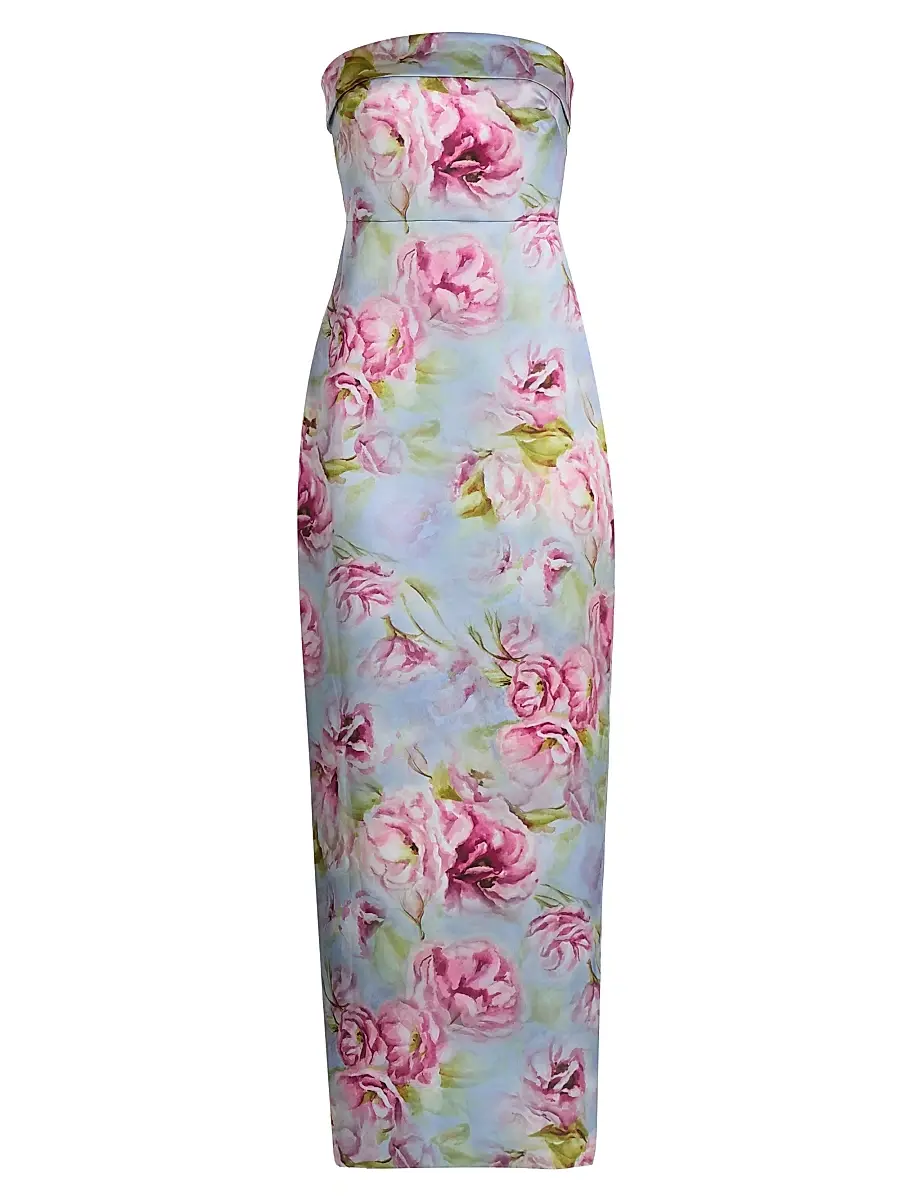 THEIA Women's Cleo Floral Mikado Strapless Gown