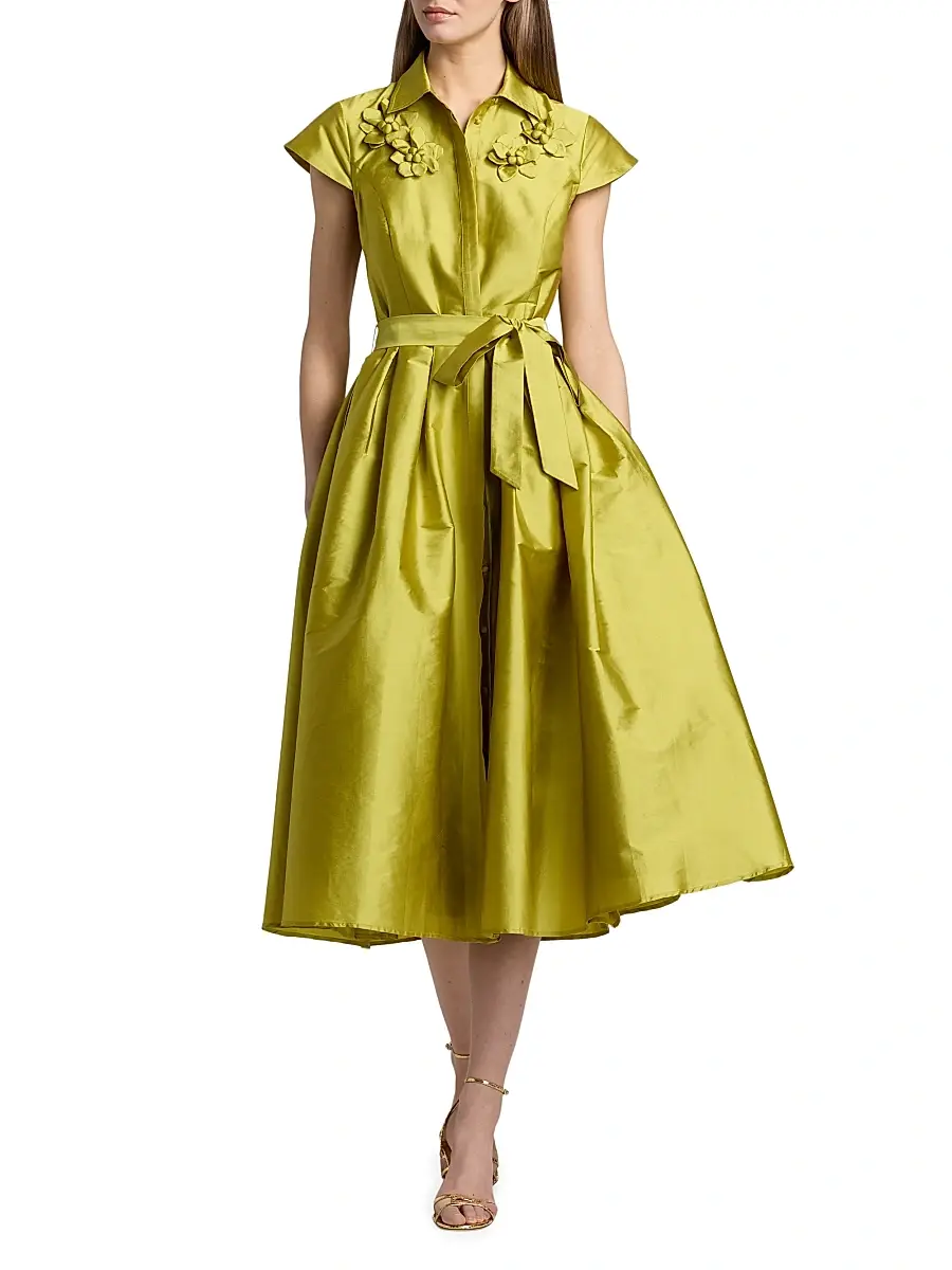 THEIA Women's Vada Taffeta Cocktail Shirtdress | Thumbnail 3